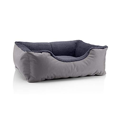 BedDog Hundebett Teddy flauschig, Hundekissen mit abziehbaren waschbaren Bezug, Hundekorb, Hundesofa, für kleine Hunde, M, grau-grau von BedDog