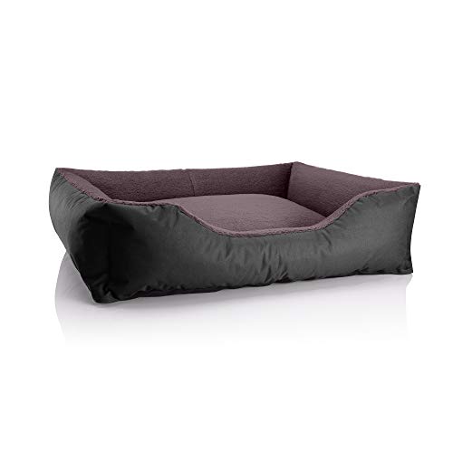 BedDog Hundebett Teddy flauschig, Hundekissen mit abziehbaren waschbaren Bezug, Hundekorb, Hundesofa, für mittel-große Hunde, XL, schwarz-braun von BedDog