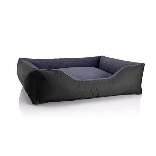 BedDog Hundebett Teddy flauschig, Hundekissen mit abziehbaren waschbaren Bezug, Hundekorb, Hundesofa, für mittel-große Hunde, XL, schwarz-grau von BedDog