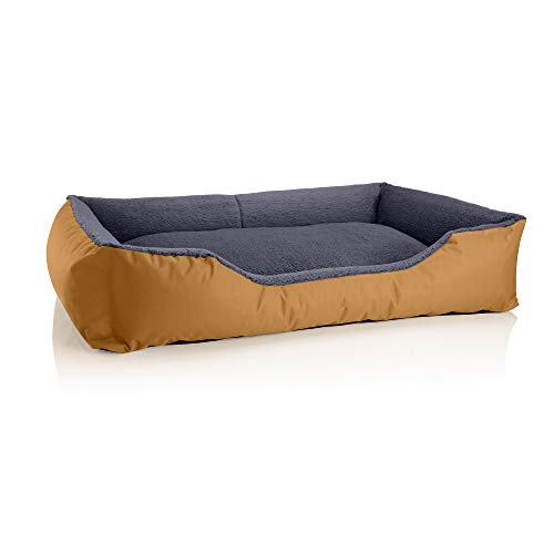 BedDog Hundebett Teddy flauschig, Hundekissen mit abziehbaren waschbaren Bezug, Hundekorb, Hundesofa, für große Hunde, XXL, Gold-grau von BedDog