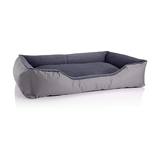 BedDog Hundebett Teddy, Hundesofa aus Cordura und Microfaser-Velours, waschbares Hundebett mit Rand, Hundekissen Vier-eckig, für drinnen, draußen, Größe XXXL, grau-grau von BedDog