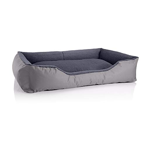 BedDog Hundebett Teddy flauschig, Hundekissen mit abziehbaren waschbaren Bezug, Hundekorb, Hundesofa, für große Hunde, XXXL, grau-grau von BedDog