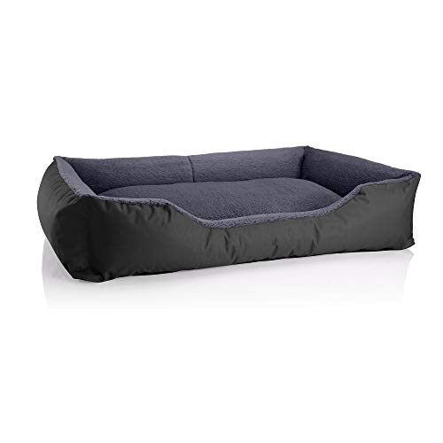 BedDog Hundebett Teddy flauschig, Hundekissen mit abziehbaren waschbaren Bezug, Hundekorb, Hundesofa, für große Hunde, XXXL, schwarz-grau von BedDog