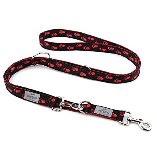 BedDog® Hundeleine Spike, verstellbar in 3 Längen, Doppel-Leine, Führ-Leine, Lauf-Leine, mittel-große und große Hunde, Gesamtlänge 2m - rot/schwarz von BedDog