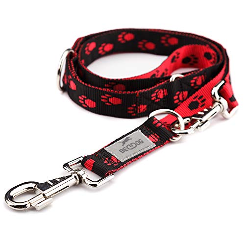 BedDog® Hundeleine Willy, verstellbar in 3 Längen, Doppel-Leine, Führ-Leine, Lauf-Leine, mittel-große und große Hunde, Gesamtlänge 2m - rot/schwarz von BedDog