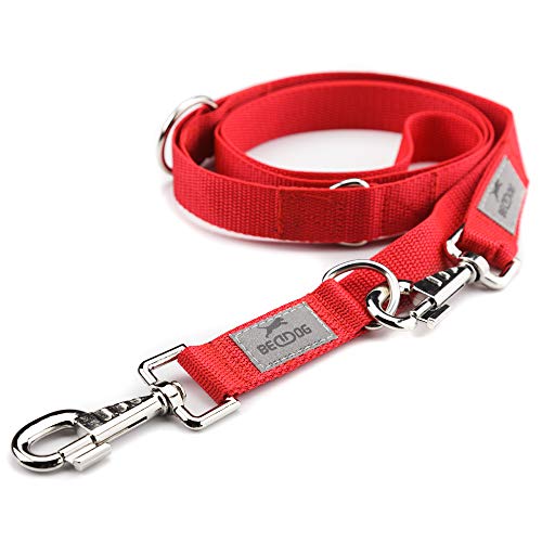 BedDog® Hundeleine Willy, verstellbar in 3 Längen, Doppel-Leine, Führ-Leine, Lauf-Leine, mittel-große und große Hunde, Gesamtlänge 2m - rot von BedDog