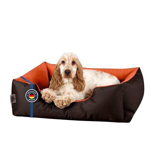 BedDog Hundebett LUPI, Hundekissen mit abziehbaren waschbaren Bezug, Hundekorb, Hundesofa, für kleine Hunde, M, braun-orange von BedDog