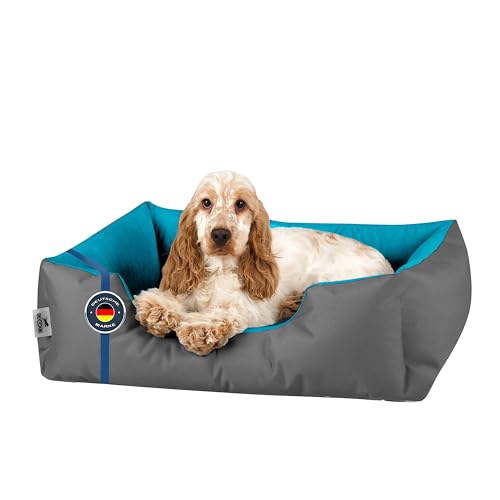 BedDog Hundebett LUPI, Hundekissen mit abziehbaren waschbaren Bezug, Hundekorb, Hundesofa, für kleine Hunde, M, grau-blau von BedDog