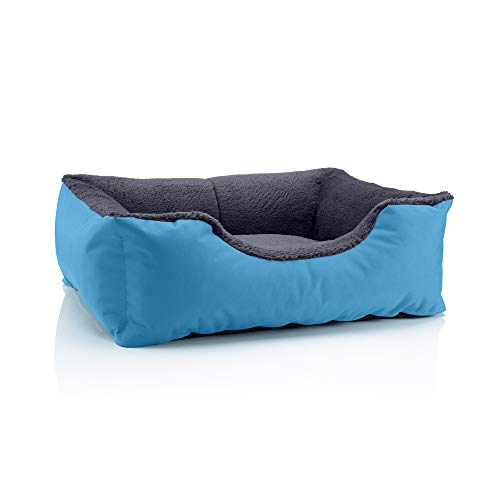 BedDog Hundebett Teddy flauschig, Hundekissen mit abziehbaren waschbaren Bezug, Hundekorb, Hundesofa, für kleine Hunde, M, grau-blau von BedDog