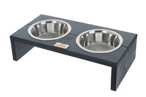 BedDog Hundenapf Duo mit Edelstahl-Schüsseln, erhöhter Doppel-Fressnapf Hundebar Katzennapf Futterstation, 2X 1,6L, Graphit von BedDog