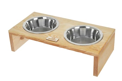 BedDog Hundenapf Duo mit Edelstahl-Schüsseln, erhöhter Doppel-Fressnapf Hundebar Katzennapf Futterstation, 2X 1,6L, Natur von BedDog