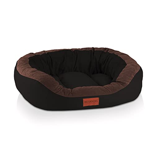 BedDog PRINS Premium Hundebett, aus strapazierfähigem Alicante-Gewebe, Hundesofa mit Seiten, ovales Kissen für Ihr Haustier, Hundecouch - L - Black-Field von BedDog