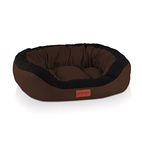 BedDog PRINS Premium Hundebett, aus strapazierfähigem Alicante-Gewebe, Hundesofa mit Seiten, ovales Kissen für Ihr Haustier, Hundecouch - L - Mocca von BedDog