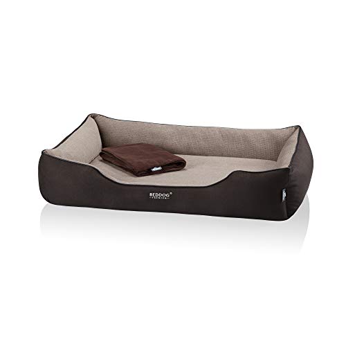 BedDog Premium Orthopädisches Hundebett Clara, Hundekissen mit abnehmbaren Bezug, Kuschel-Decke als Zugabe - Melange (beige/braun) von BedDog