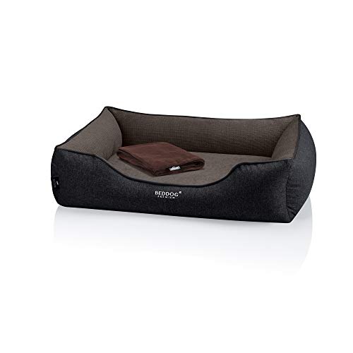 BedDog Premium Orthopädisches Hundebett Clara, Hundekissen mit abnehmbaren Bezug, Kuschel-Decke als Zugabe - Mocca (braun/schwarz) von BedDog