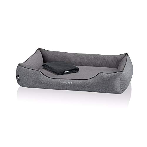 BedDog Premium Orthopädisches Hundebett Clara, Hundekissen mit abnehmbaren Bezug, Kuschel-Decke als Zugabe - Rock (grau) von BedDog