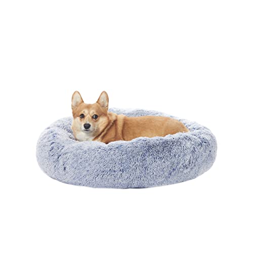 Bedfolks Calming Donut Hundebett, Dia30 runde, flauschige Hundebetten für Midium Hunde, Anti-Angst-Plüsch-Hundebett, waschbares Haustierbett mit rutschfester Unterseite (Marineblau, Medium) von Bedfolks