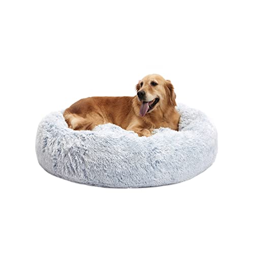 Bedfolks Calming Donut Hundebett, Dia36 Runde Flauschige Hundebetten für Große Hunde, Anti-Angst Plüsch Hundebett, Waschbares Haustierbett mit Rutschfester Unterseite (Hellblau, Groß) von Bedfolks