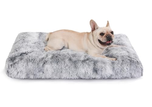 Bedfolks Wasserdichtes Hundekäfigbett, Plüsch-Hundebett mit abnehmbarem, waschbarem Bezug, Kunstfell-Hundebox-Pad für mittelgroße Hunde, flauschiges Hundehüttenbett, 73,7 x 53,3 cm, Dunkelgrau von Bedfolks