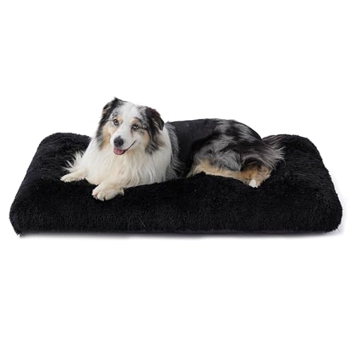 Bedsure Flauschiges Hundebett Grosse Hunde - 104x74x8 cm Hundebett waschbar für große Hunde, rutschfeste Unterseite, plüsch Hundekissen Grosse Hunde, Schwarz von Bedsure