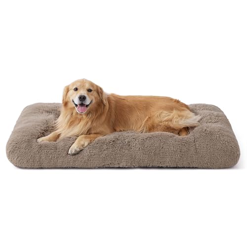 Bedsure Flauschiges Hundebett Grosse Hunde - 121x76x8 cm Hundebett waschbar für große Hunde, rutschfeste Unterseite, plüsch Hundekissen Grosse Hunde, Kamel von Bedsure