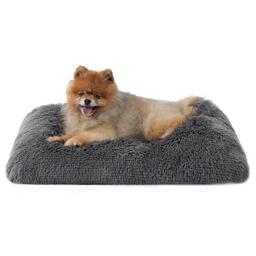 Bedsure Flauschiges Hundebett Grosse Hunde - 61x45x8 cm Hundebett waschbar für große Hunde, rutschfeste Unterseite, plüsch Hundekissen Grosse Hunde, Grau von Bedsure