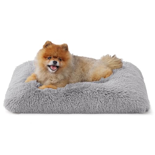 Bedsure Flauschiges Hundebett Grosse Hunde - 61x45x8 cm Hundebett waschbar für große Hunde, rutschfeste Unterseite, plüsch Hundekissen Grosse Hunde, Hellgrau von Bedsure