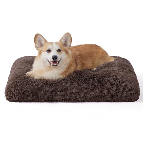 Bedsure Flauschiges Hundebett Grosse Hunde - 74x53x8 cm Hundebett waschbar für große Hunde, rutschfeste Unterseite, plüsch Hundekissen Grosse Hunde, Braun von Bedsure