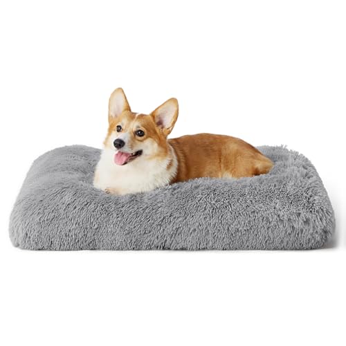 Bedsure Flauschiges Hundebett Grosse Hunde - 74x53x8 cm Hundebett waschbar für große Hunde, rutschfeste Unterseite, plüsch Hundekissen Grosse Hunde, Hellgrau von Bedsure