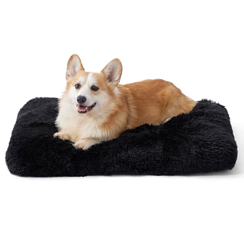 Bedsure Flauschiges Hundebett Grosse Hunde - 74x53x8 cm Hundebett waschbar für große Hunde, rutschfeste Unterseite, plüsch Hundekissen Grosse Hunde, Schwarz von Bedsure