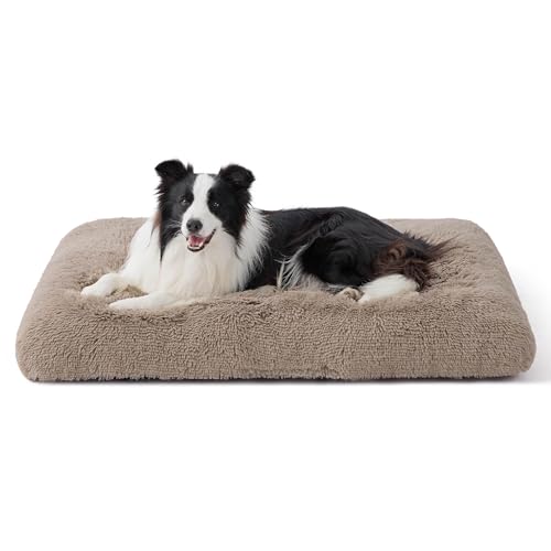 Bedsure Flauschiges Hundebett Grosse Hunde - 89x58x8 cm Hundebett waschbar für große Hunde, rutschfeste Unterseite, plüsch Hundekissen Grosse Hunde, Kamel von Bedsure