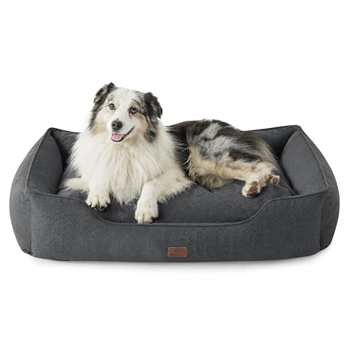 Bedsure waschbar Hundekorb Grosse Hunde - 106x76x25 cm Hundebett mit erhöhte Ränder und abnehmbarem Bezug, rutschfest Hundesofa für große Hunde, grau von Bedsure