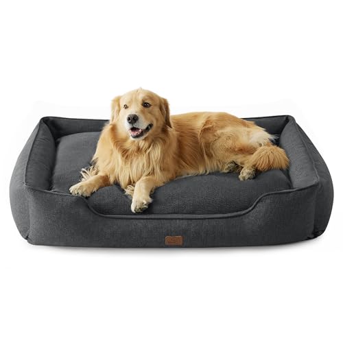 Bedsure waschbar Hundekorb Grosse Hunde - 120x90x25 cm Hundebett mit erhöhte Ränder und abnehmbarem Bezug, rutschfest Hundesofa für große Hunde, grau von Bedsure