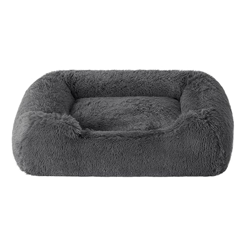 Bedsure Hundebett flauschig mittelgroße Hunde - 76x61x18cm Hundebett waschbar für mittlere Hunde, quadratisches kuschelbett mit weich Rand und Rutschfester Boden, grau von Bedsure