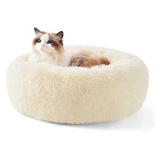 Bedsure Hundebett waschbar Flauschiges Hundebett - Ø 50 cm Donut Hundebett für große Hunde, plüsch Hundebett rund Kuschelbett, Hafermilch von Bedsure