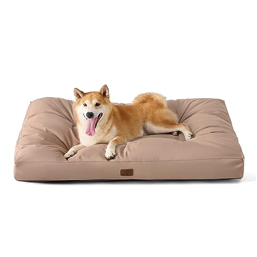 Bedsure Wasserdichtes Hundebett, waschbare Matratze mit Oxford-Gewebe, Haustierkissen für die Box, günstige Hundematte, 91 x 68 x 10 cm, warme Taupe, Größe L von Bedsure