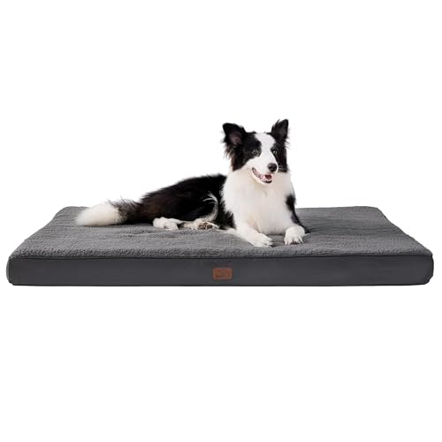 Bedsure orthopädisches Hundebett Grosse Hunde - 112x81x7.6cm Hundekissen flauschig Hundematte waschbar Hundematratze in dunkelgrau für große Hunde von Bedsure