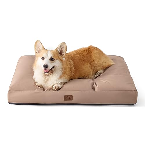 Bedsure Hundebett, waschbar, wasserdichte Welpenmatatze, Oxford-Gewebe, für kleine Hunde, wasserabweisendes, flaches Haustierkissen für Hundebox, Hundematte, 76 x 50 x 10 cm, warme Taupe, Größe M von Bedsure