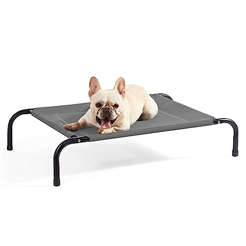 Bedsure Hundeliege Outdoor kleine Hunde - Hundeliege grau in und Outdoor Garten, für draußen Camping erhöhtes Hundebett, Größe in M 87x63 cm, höhe in 20 cm von Bedsure