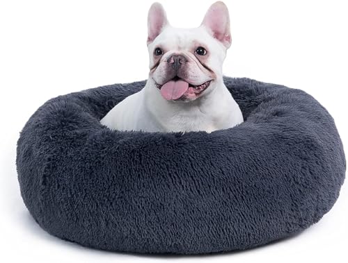 Bedsure Katzenbett waschbar Flauschiges Katzenbett - Ø 60 cm Katzenschlafplatz für Katzen und kleine Hunde, plüsch Katzenkissen rund Kuschelbett, dunkelgrau von Bedsure