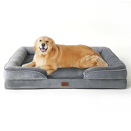 Bedsure orthopädisches Hundebett Ergonomisches Hundesofa - 122x89 cm Hundecouch mit eierförmiger Kistenschaum für große Hunde, waschbar rutschfest Hundebetten, grau von Bedsure