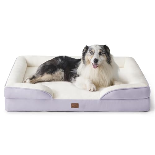 Bedsure orthopädisches Hundebett Ergonomisches Hundesofa - 106x80 cm Hundecouch mit eierförmiger Kistenschaum für große Hunde, waschbar rutschfest Hundebetten, Hellviolett von Bedsure