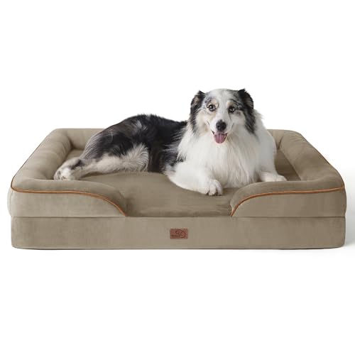 Bedsure orthopädisches Hundebett Ergonomisches Hundesofa - 106x80 cm Hundecouch mit eierförmiger Kistenschaum für große Hunde, waschbar rutschfest Hundebetten, haselnussbraun von Bedsure