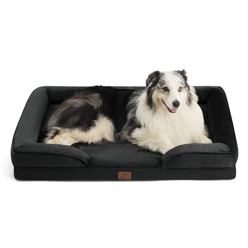 Bedsure orthopädisches Hundebett Ergonomisches Hundesofa - 106x80 cm Hundecouch mit eierförmiger Kistenschaum für große Hunde, waschbar rutschfest Hundebetten, schwarz von Bedsure