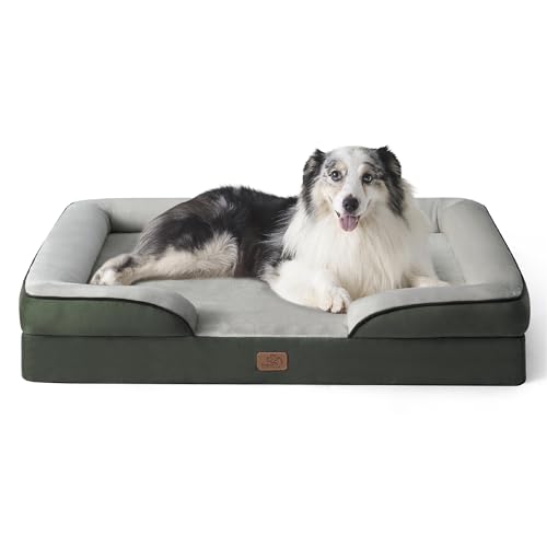 Bedsure orthopädisches Hundebett Ergonomisches Hundesofa - 106x80 cm Hundecouch mit eierförmiger Kistenschaum für große Hunde, waschbar rutschfest Hundebetten, tannengrün von Bedsure