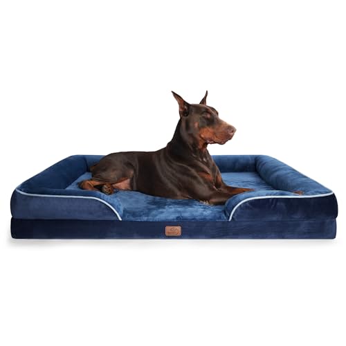 Bedsure orthopädisches Hundebett Ergonomisches Hundesofa - 134x106 cm Hundecouch mit eierförmiger Kistenschaum für große Hunde, waschbar rutschfest Hundebetten, Navyblau von Bedsure