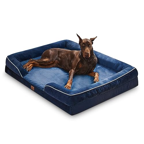 Bedsure orthopädisches Hundebett Ergonomisches Hundesofa - 134x106 cm Hundecouch mit eierförmiger Kistenschaum für große Hunde, waschbar rutschfest Hundebetten, Navyblau von Bedsure