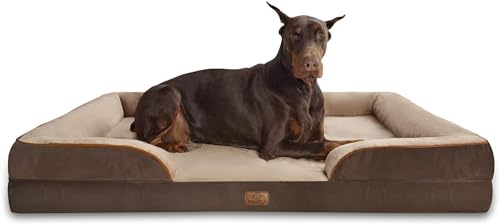 Bedsure orthopädisches Hundebett Ergonomisches Hundesofa - 134x106 cm Hundecouch mit eierförmiger Kistenschaum für große Hunde, waschbar rutschfest Hundebetten, braun von Bedsure