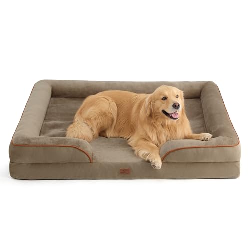 Bedsure orthopädisches Hundebett Ergonomisches Hundesofa - 134x106 cm Hundecouch mit eierförmiger Kistenschaum für große Hunde, waschbar rutschfest Hundebetten, haselnussbraun von Bedsure