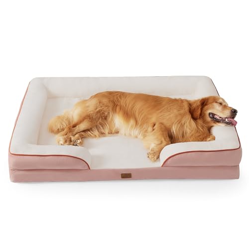 Bedsure orthopädisches Hundebett Ergonomisches Hundesofa - 134x106 cm Hundecouch mit eierförmiger Kistenschaum für große Hunde, waschbar rutschfest Hundebetten, rosa von Bedsure